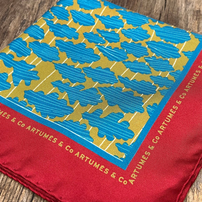 Pochette Soidatour madder imprimé feuille de chêne - gold lagon
