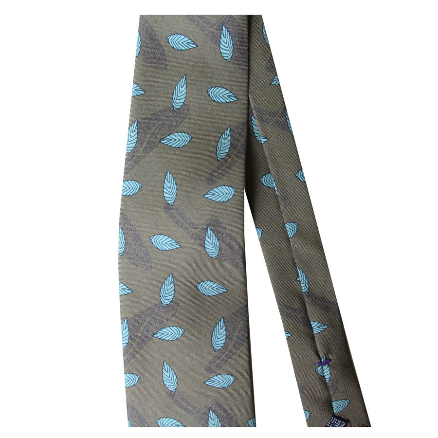 Cravate Parure madder imprimé Platines et feuilles - Vison motif céladon rouille