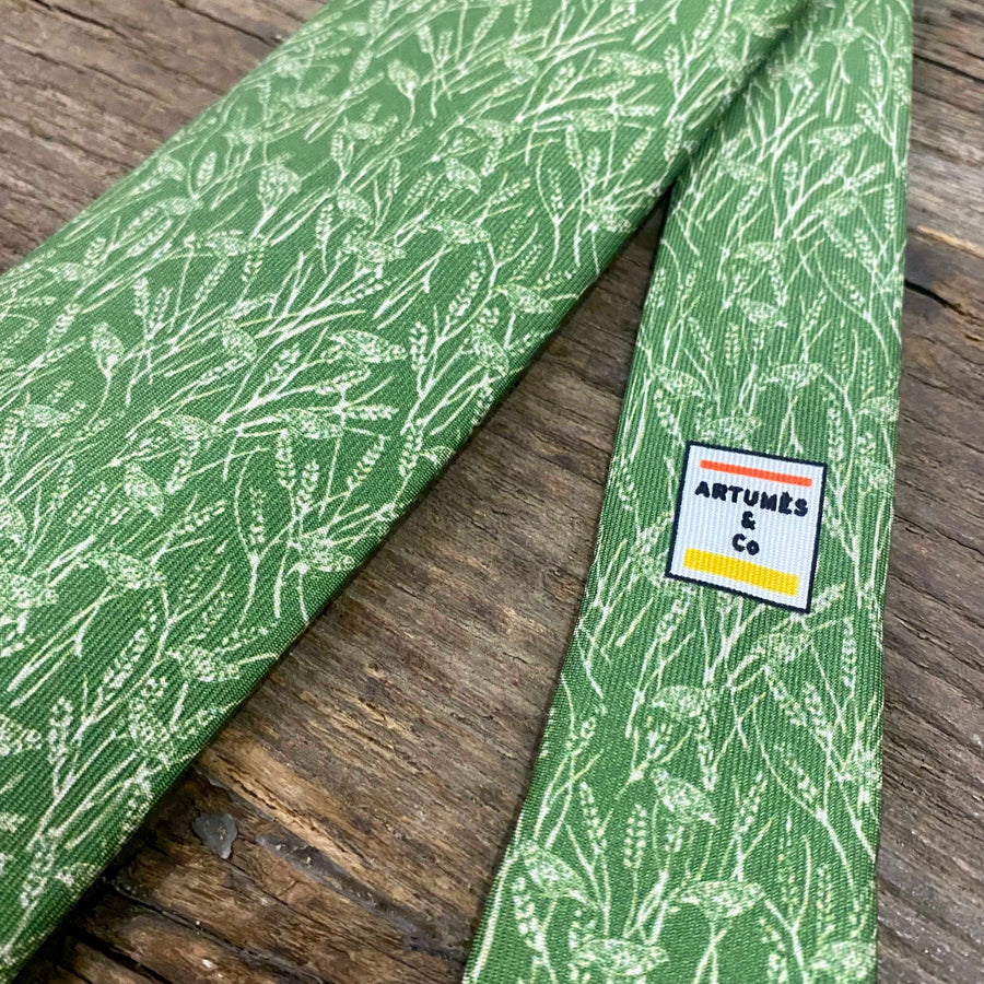 Cravate Parure madder imprimé cailles des blés - herbe