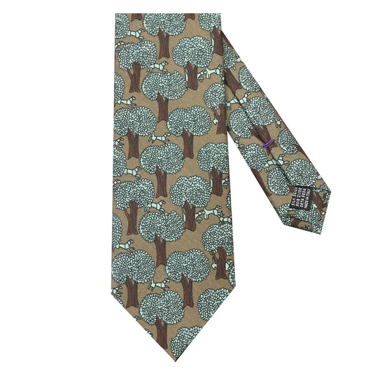 Cravate Parure madder imprimé Laisser Courre - Vison motif céladon rouille