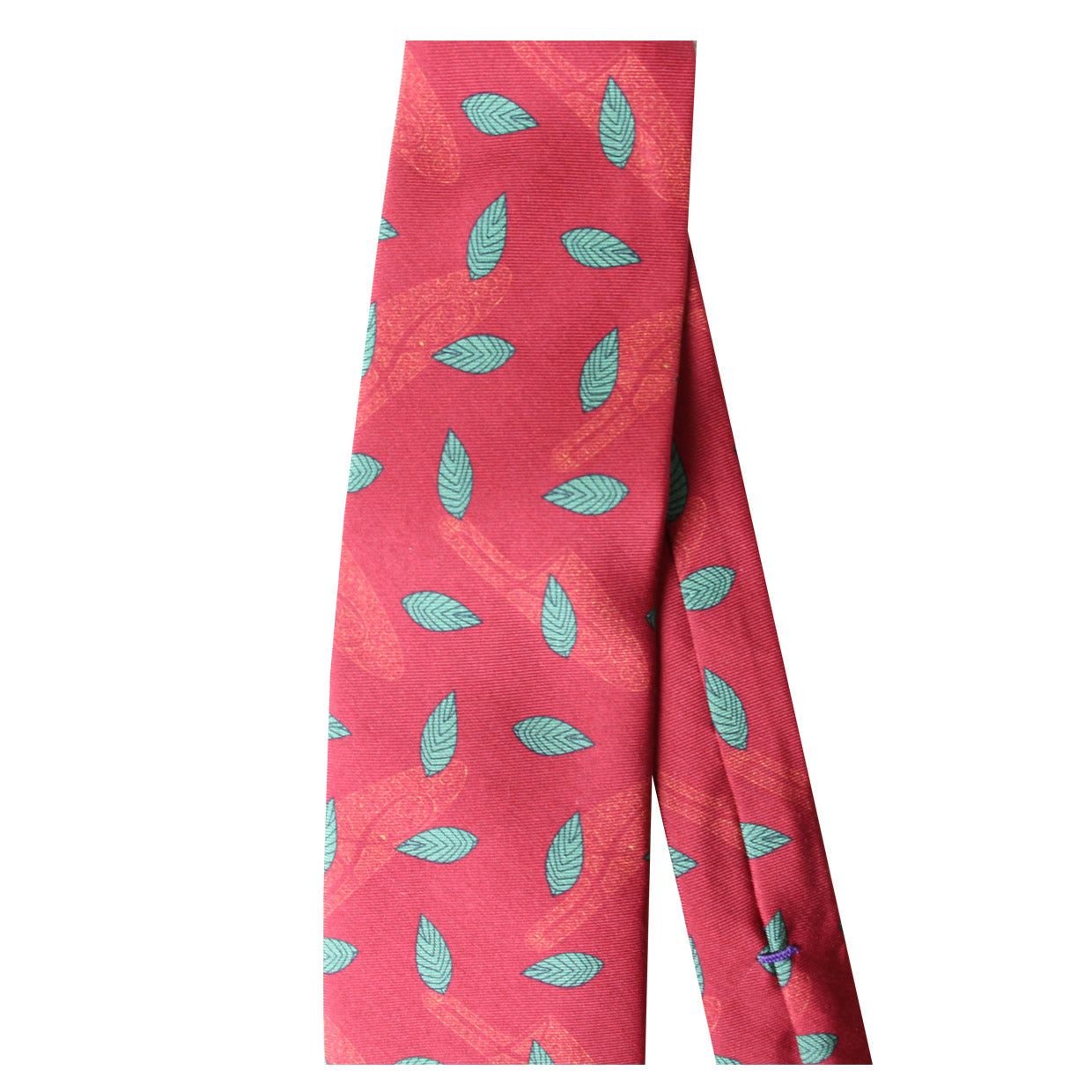 Cravate Parure madder imprimé Platines et feuilles - Garance motif ocre mousse