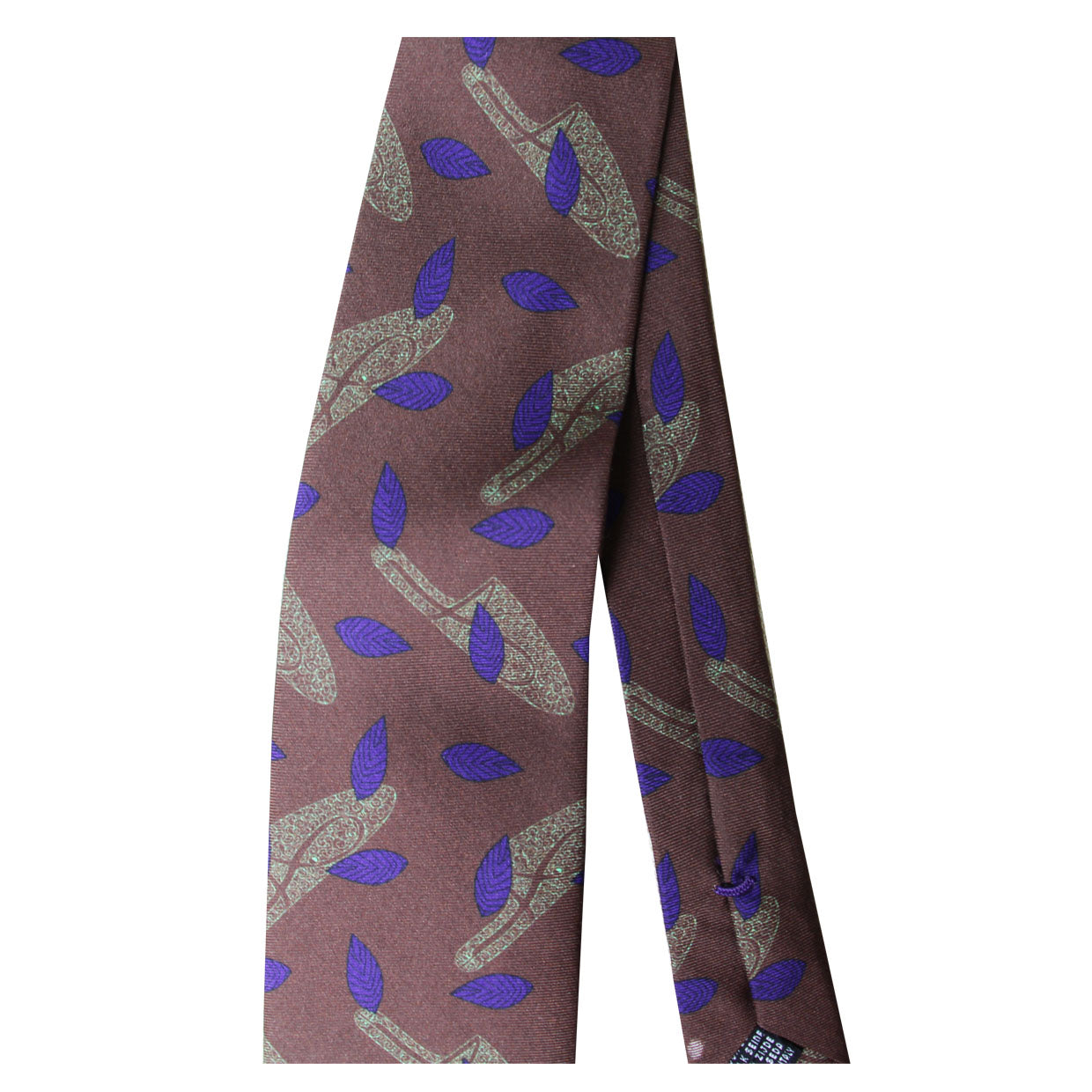 Cravate Parure madder imprimé Platines et feuilles - Noisette motif prairie violet