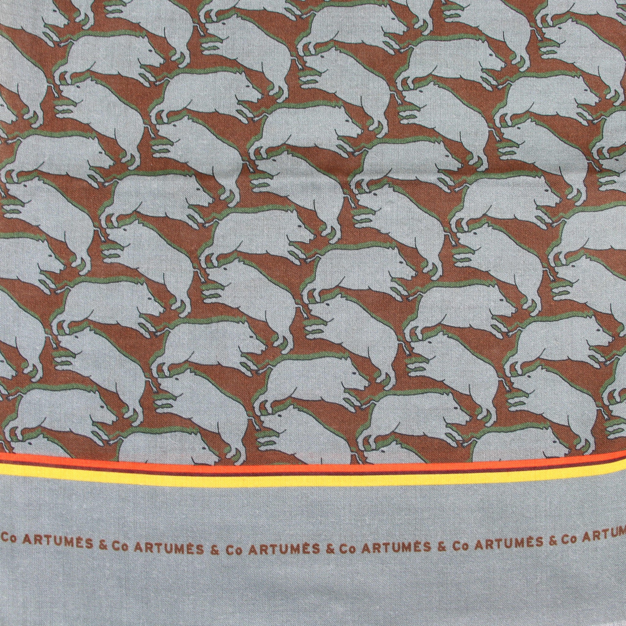 Echarpe Tourdesoi Classic Bestiaire Mirage Sangliers Noyer - Gris